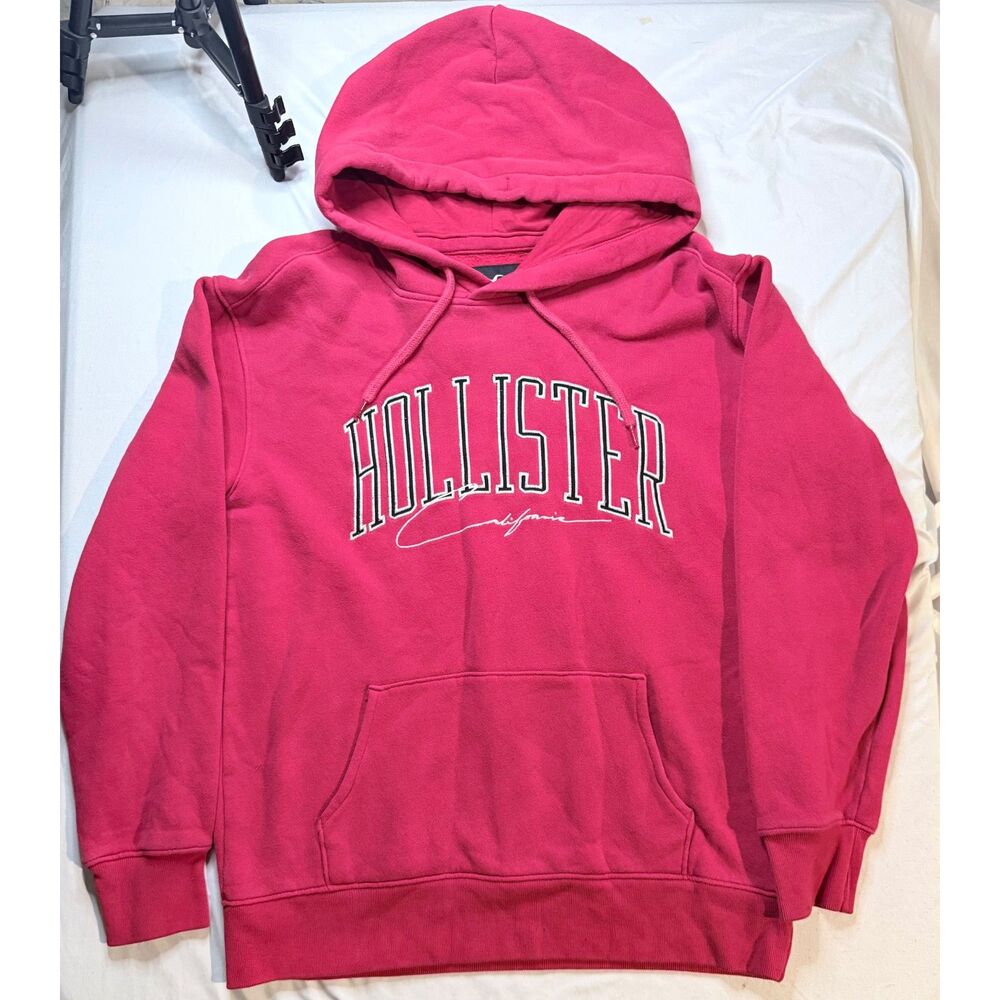 Hollister California Red Pink Graphic Hoodie Sweatshirt Size Small